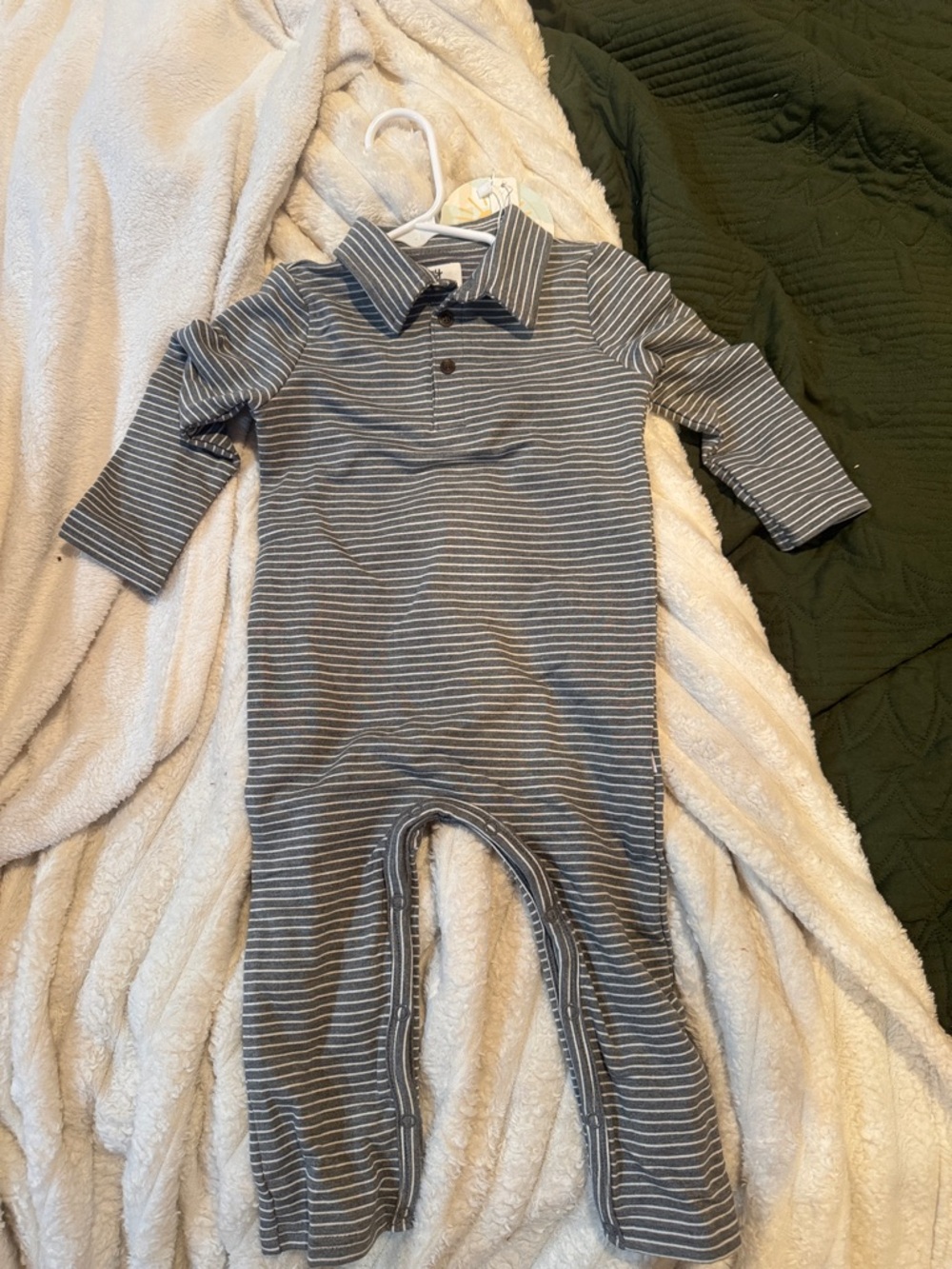 Little Sleepies Gray and White Striped Polo Footie